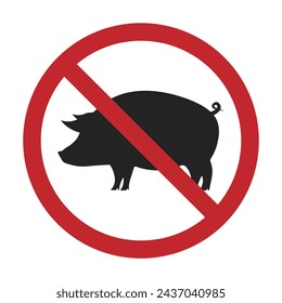 Isolated prohibited sign of pork or pig meat for vegan food vegetarian, halal food