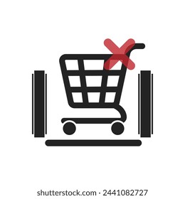 Isolated prohibition icon sign shopping cart is not allowed to use escalator, mall, store safety sign