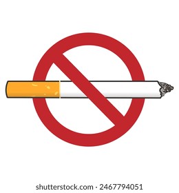 Isolated prohibition label do not smoking with illustration tobacco cigarette red round crossed sign 