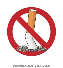 Isolated prohibition label do not smoking with illustration tobacco cigarette red round crossed sign 