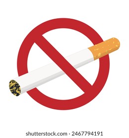 Isolated prohibition label do not smoking with illustration tobacco cigarette red round crossed sign 