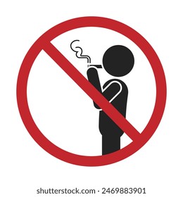 Isolated prohibition label do not smoking with pictogram man smoking tobacco cigarette red circle crossed sign 