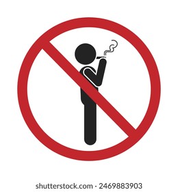 Isolated prohibition label do not smoking with pictogram man smoking tobacco cigarette red circle crossed sign 