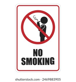 Isolated prohibition label do not smoking with pictogram man smoking tobacco cigarette red circle crossed sign 