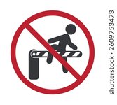 Isolated prohibition person jumping over a speed barrier gate, symbolizing no trespassing in parkin