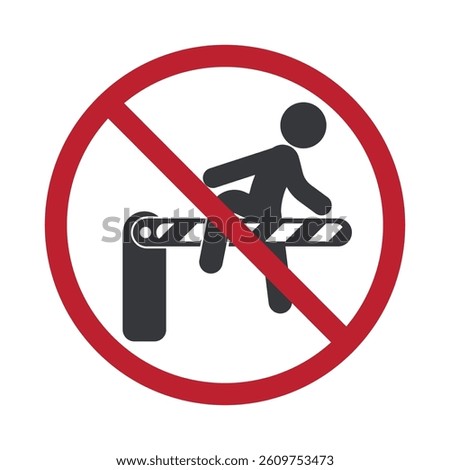 Isolated prohibition person jumping over a speed barrier gate, symbolizing no trespassing in parkin