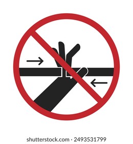 Isolated prohibition safety sign hand pinch risk on closing door, for lift, elevator, bus, train, gate, door label 