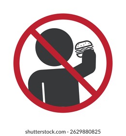 Isolated prohibition sign beverages eat is not allowed, with Illustration pictogram man eat burger