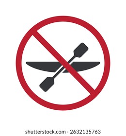 Isolated prohibition sign of a canoe, danger and high risk water sport caution label