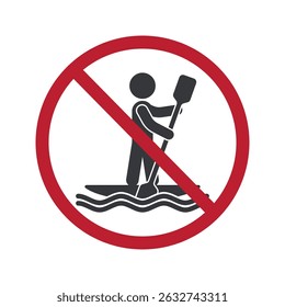 Isolated prohibition sign of a canoe, danger and high risk water sport caution label