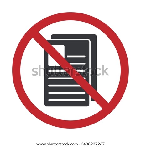 Isolated prohibition sign to copy document, paper, file safety sign and no paper trash bin, paperless symbol