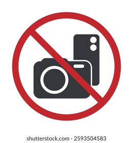 Isolated prohibition sign digital camera and mobilephone camera in ban, do not take picture and video