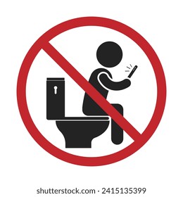 Isolated prohibition sign of do not use cellphone on WC, for bathroom or restroom safety intruction sign