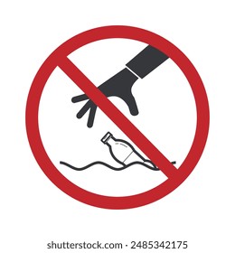 Isolated prohibition sign do not litter on River, Pool, Lake, Beach, Sea, with hand throw plastic bottle pictogram