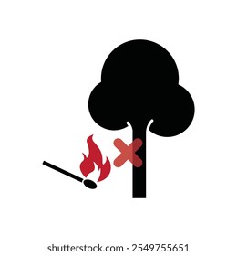 Isolated prohibition sign do not open burning, with illustration matches stick with fire and tree