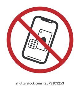 isolated prohibition sign do not online hambliny, with smartphone with an online gambling gamenred crossed out 