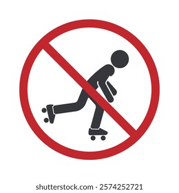 Isolated prohibition sign do not skate, skateboarding, wear skate shoes in red circle crossed out