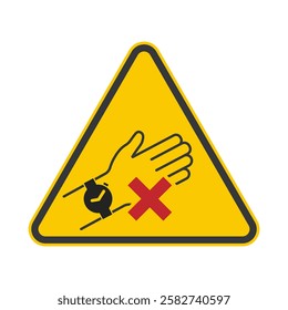Isolated prohibition sign : do not wear watch, metal bracelet with illustration hand and smartwatch
