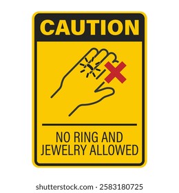 Isolated prohibition sign : do not waer ring, wedding rings, metal ring, and jewelry for safety and security label