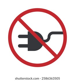 Isolated prohibition sign : do not plug or unplug electric plug from socket, electronic, charging gadget icon