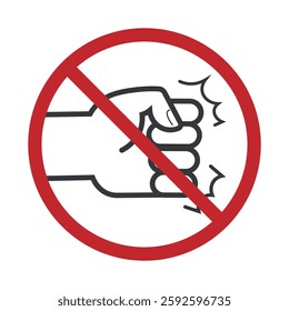 Isolated prohibition sign do not fight, boxing, with two hand impact punching