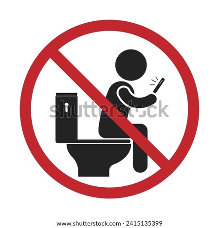 Isolated prohibition sign of do not use cellphone on WC, for bathroom or restroom safety intruction sign