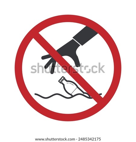 Isolated prohibition sign do not litter on River, Pool, Lake, Beach, Sea, with hand throw plastic bottle pictogram