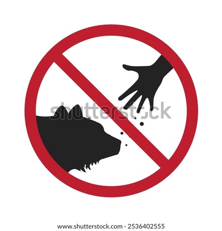 Isolated prohibition sign do not feed bear, risk bite by animal, forest safety sign