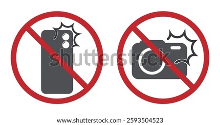 Isolated prohibition sign : do not use camera and cellphone flash while take picture