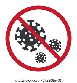 Signo de prohibición aislado con microbios, virus y bacterias, que simboliza la higiene, la conciencia de la salud, la prevención de infecciones, el saneamiento, la seguridad y la limpieza protectora.
