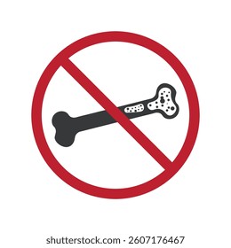 Isolated prohibition sign : hand holding a bone near a dog, dog feeding, per care