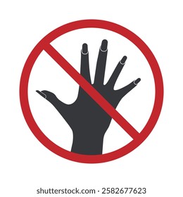 Isolated prohibition sign indicating 'do not long nails,' representing a ban on growing long nails in certain areas.