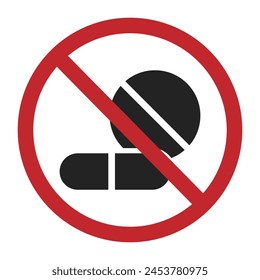 Isolated Prohibition sign of medical drugs, no antibiotic, no artificial medicine sing used for food