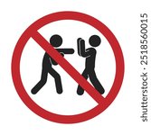 Isolated prohibition sign, no bullying, no violence, do not fight, no boxing stick figure