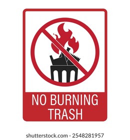 Isolated prohibition sign no burning trash, air polution rural public safety sign