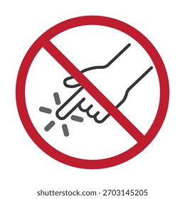 Sinal de proibição isolado de um dedo indicador de contorno tocando com um símbolo de clique, representando sem toque, sem clique ou interação restrita.