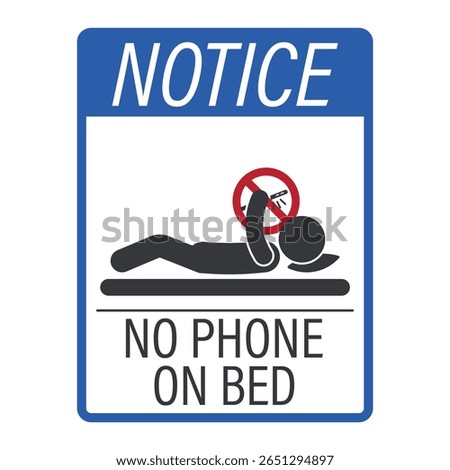 Isolated prohibition sign of a person using smartphone while lying down, symbolizing bad habit, laziness, unproductive behavior, and poor digital lifestyle routine.