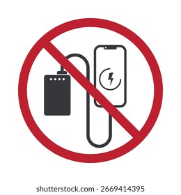 Isolated prohibition sign of powerbank usage, restriction on large capacity power bank, safety regulation for flights, public spaces, and restricted areas.
