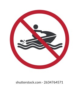 Isolated prohibition sign showing jetski is not allowed, indicating beach safety warning due to danger in water sports area
