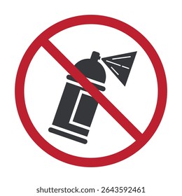 Isolated prohibition sign showing no spray painting on walls, indicating vandalism and urban street art are not allowed