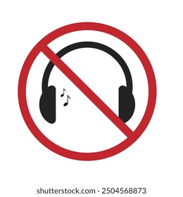 Isolated prohibition sign to use Headphones, earphones, TWS, Buds, Music Hear, for class, driving, meeting and indoor label