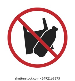 Isolated prohibition sign to use plastic bottle, cup and bag, for ecological and plastic trash bin icon