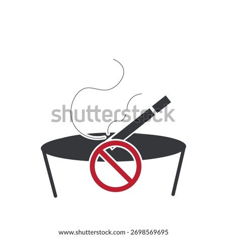 Isolated prohibition sign warning against throwing cigarette butts into trash bins, indicating fire hazard, improper disposal, and safety awareness in public areas.