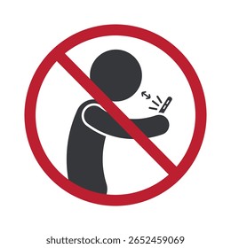 Isolated prohibition sign warning not to use phone too close to face, promoting safe distance to prevent eye strain and radiation exposure.