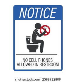 Isolated prohibition sing to use cellphone, phone, mobile phone on toilet, WC, bathroom, restroom