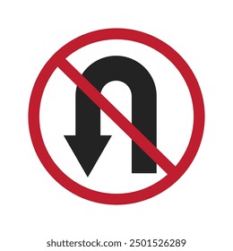 Isolated prohibition U Turn traffic sign, left U-turn driving is no allowed