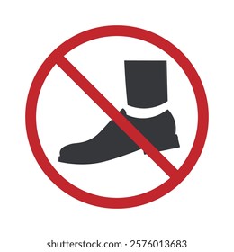 Isolated prohibition wearing of shoes or footwear sign, 'barefoot only' for indoor settings like places of worship, mosques, and clean areas