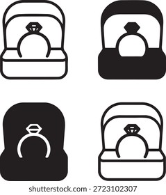 Ícone isolado da silhueta da caixa do anel da proposta, símbolo do engajamento da caixa do anel da proposta, vetor da proposta romântica, ilustração mínima do engajamento do amor, marca do casamento do casal, projeto do relacionamento da proposta