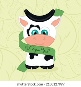 Isolated protected cow with a ribbon Vegan lifestyle poster Vector