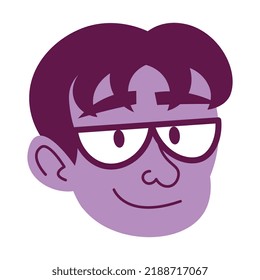 Isolated pruple Man face hair glasses comic people vector Illustration